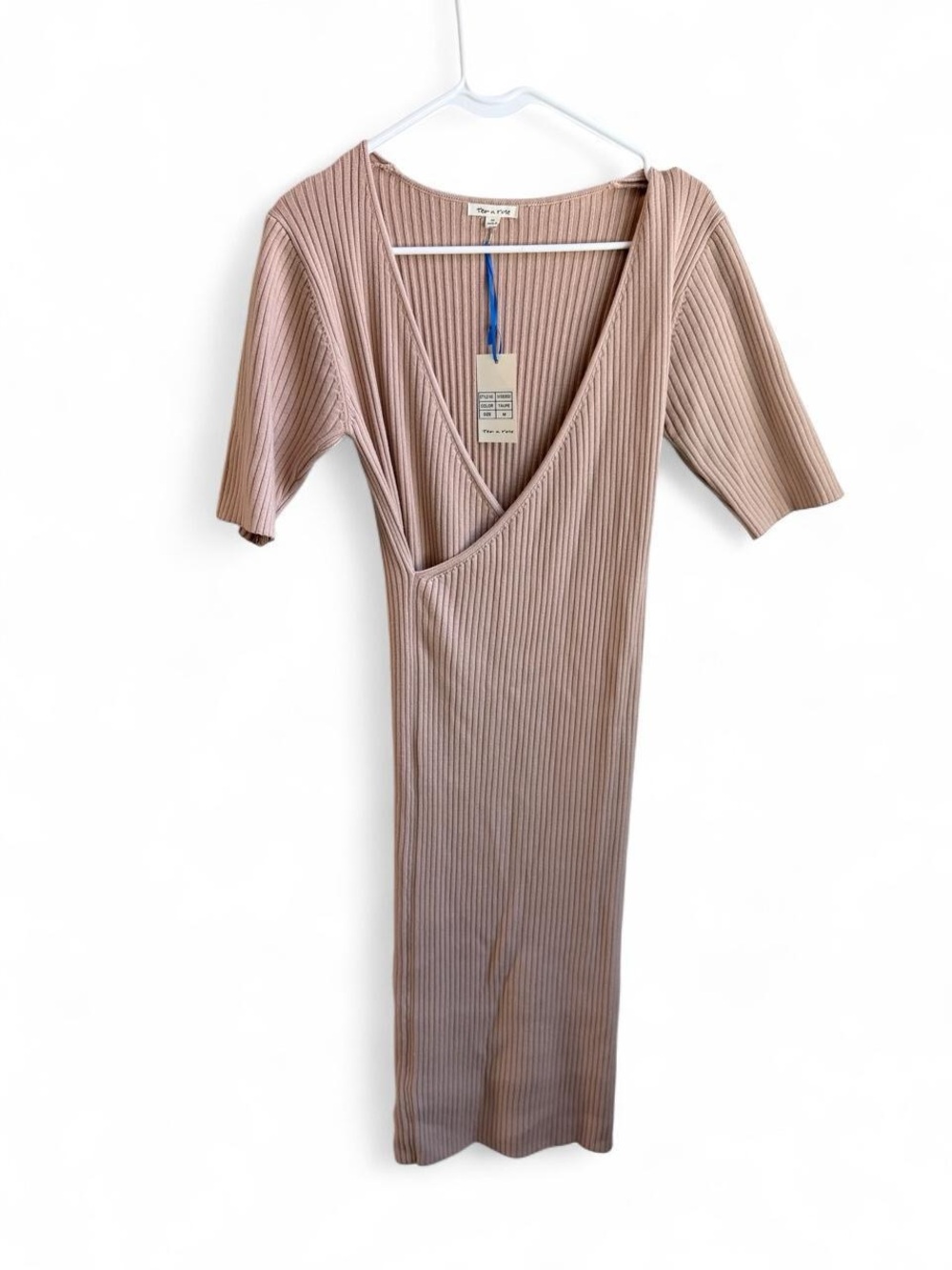 Tea N Rose Ribbed Knit Short Sleeve Wrap Midi Dress